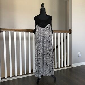 Lucky Brand Sleeveless Crochet Dress  Drawstring Tassel 3X Boho Cottage Beach